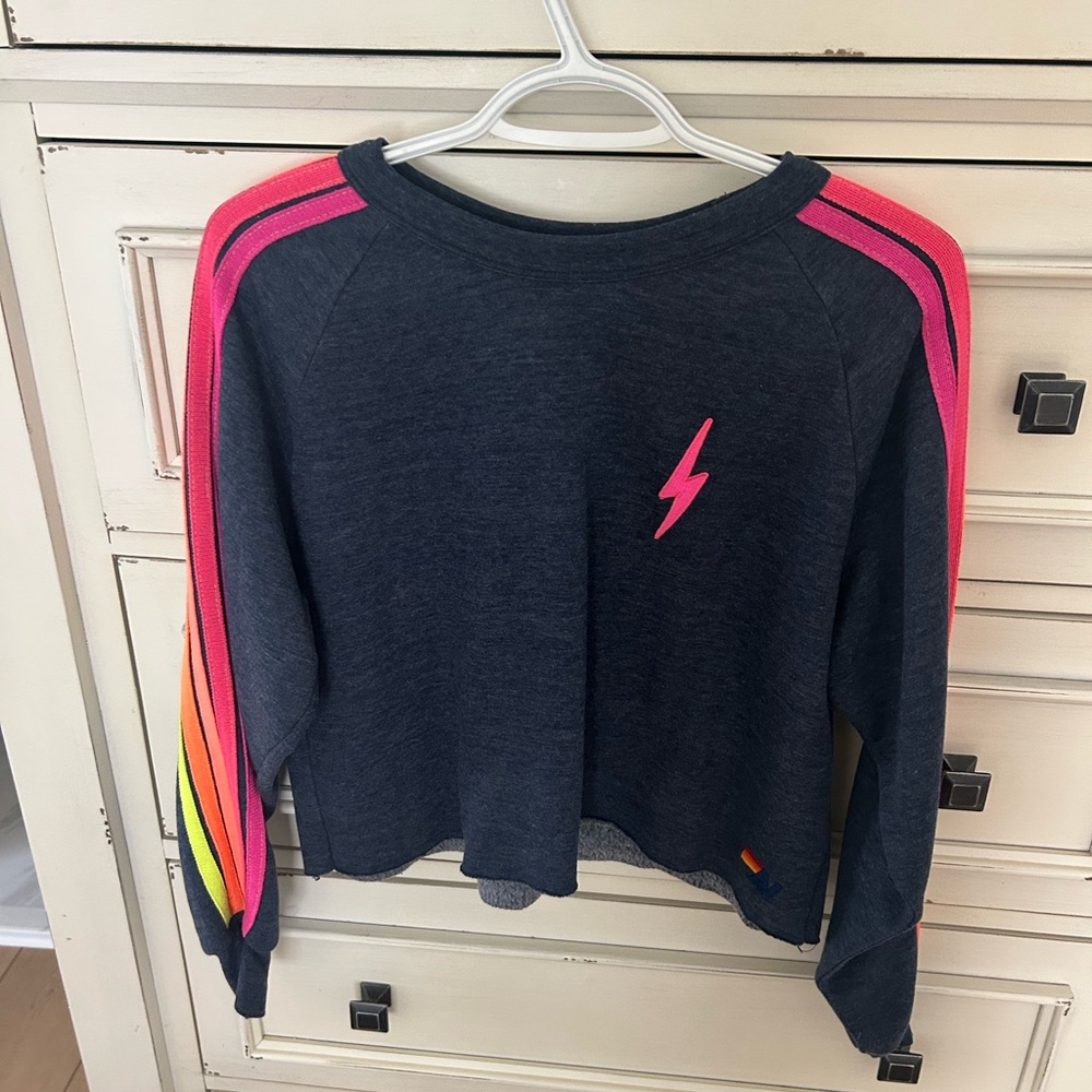 Aviator Nation Navy Sweatshirt with Pink and Yellow Accents